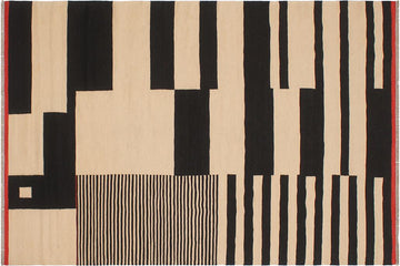 Flat Weave Kilim, Antique, Navaho, Vintage, Handmade, Modern Kilim Beige Black Hand-Woven Rectangle 100% Wool Area Rug 6 x 8